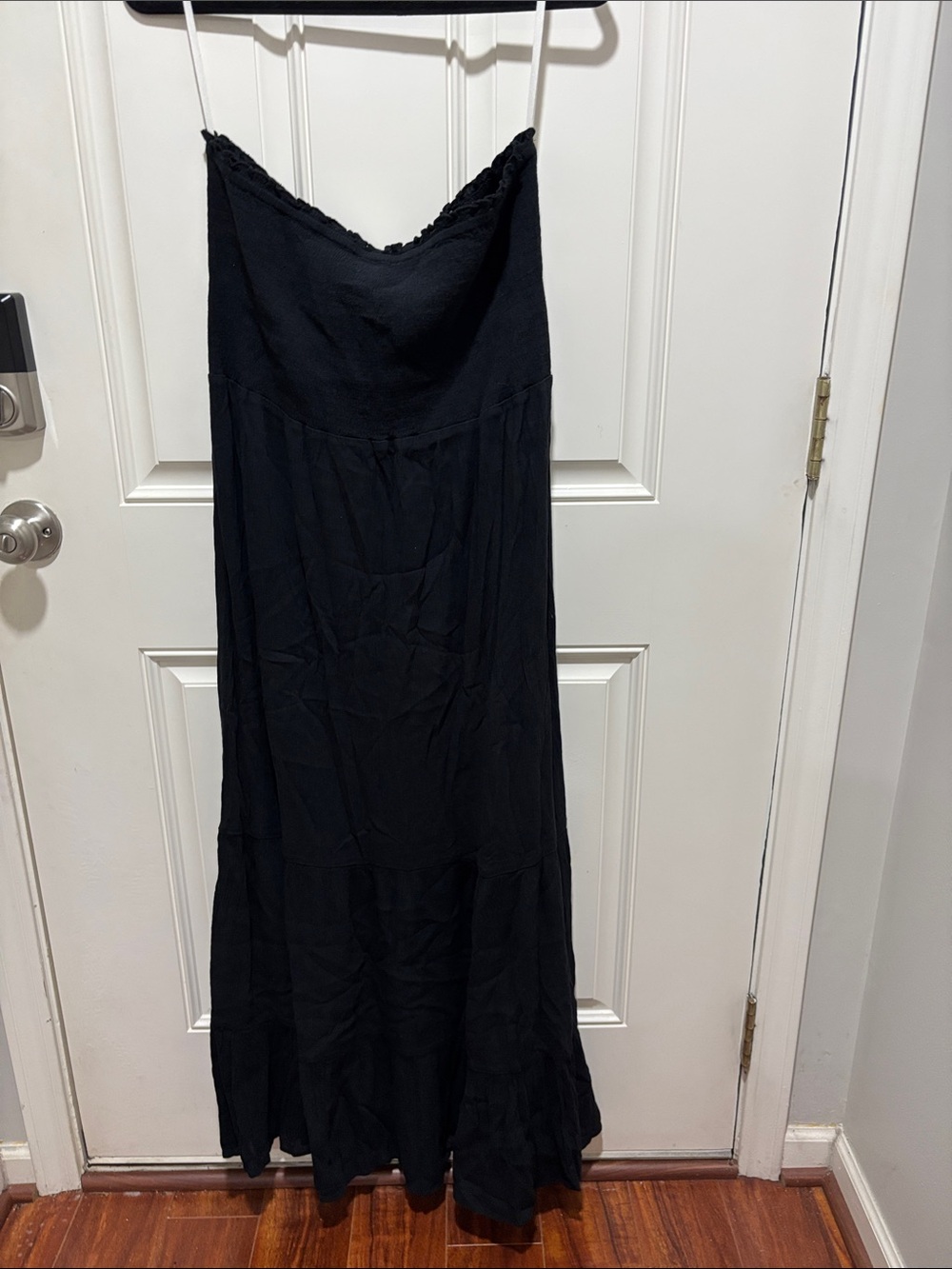 aerie Strapless Black Maxi Dress with Elastic Smock